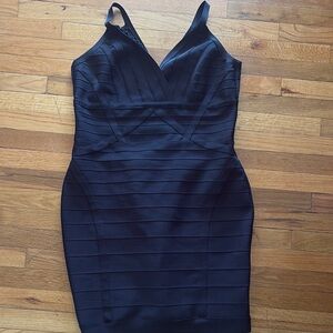 Ashley Stewart Black Ribbed Ruched Bodycon Mini